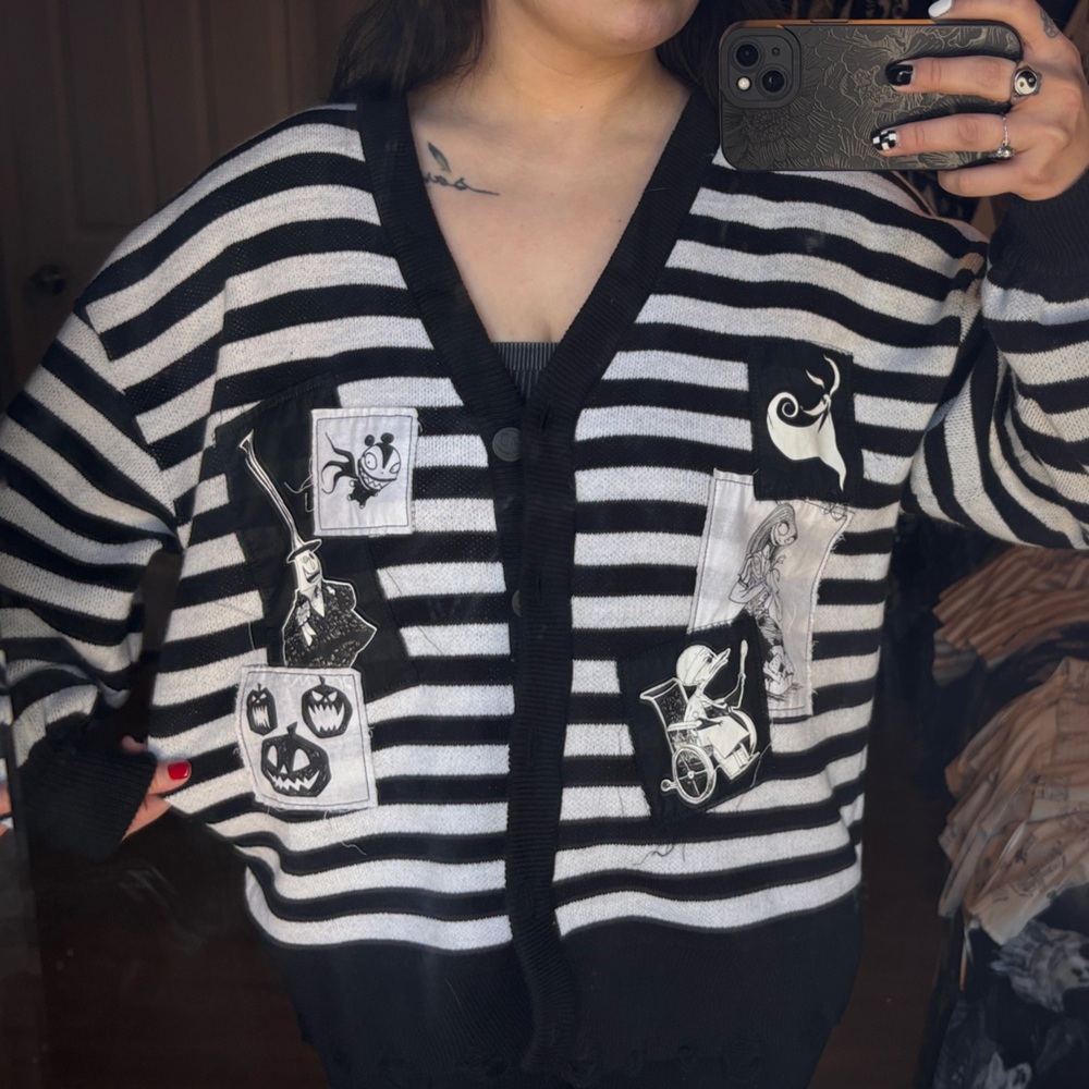 Her Universe The Nightmare Before Christmas Character Patch Stripe Cardigan
